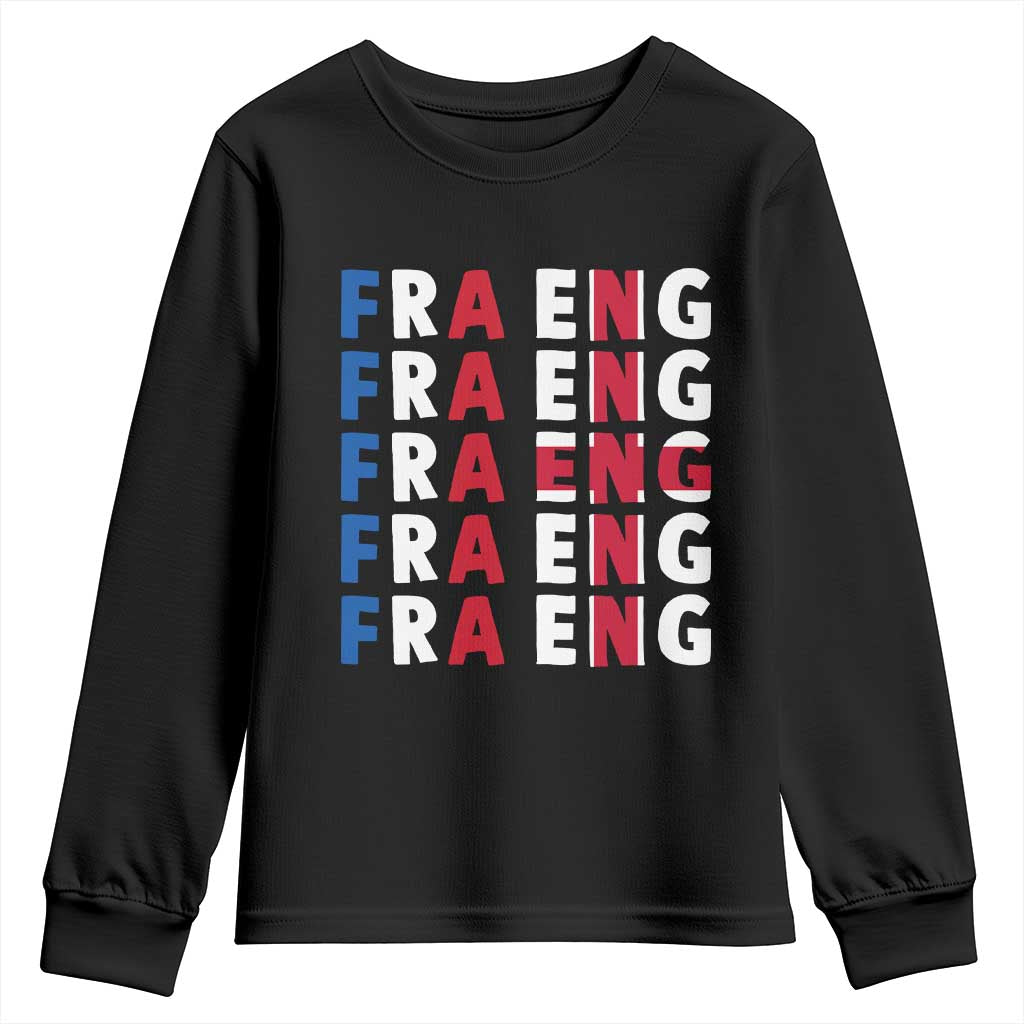 FRA ENG France England Flag Graphic Youth Sweatshirt French English Typographic Dual Heritage Pride Match Day TS02 Black Print Your Wear