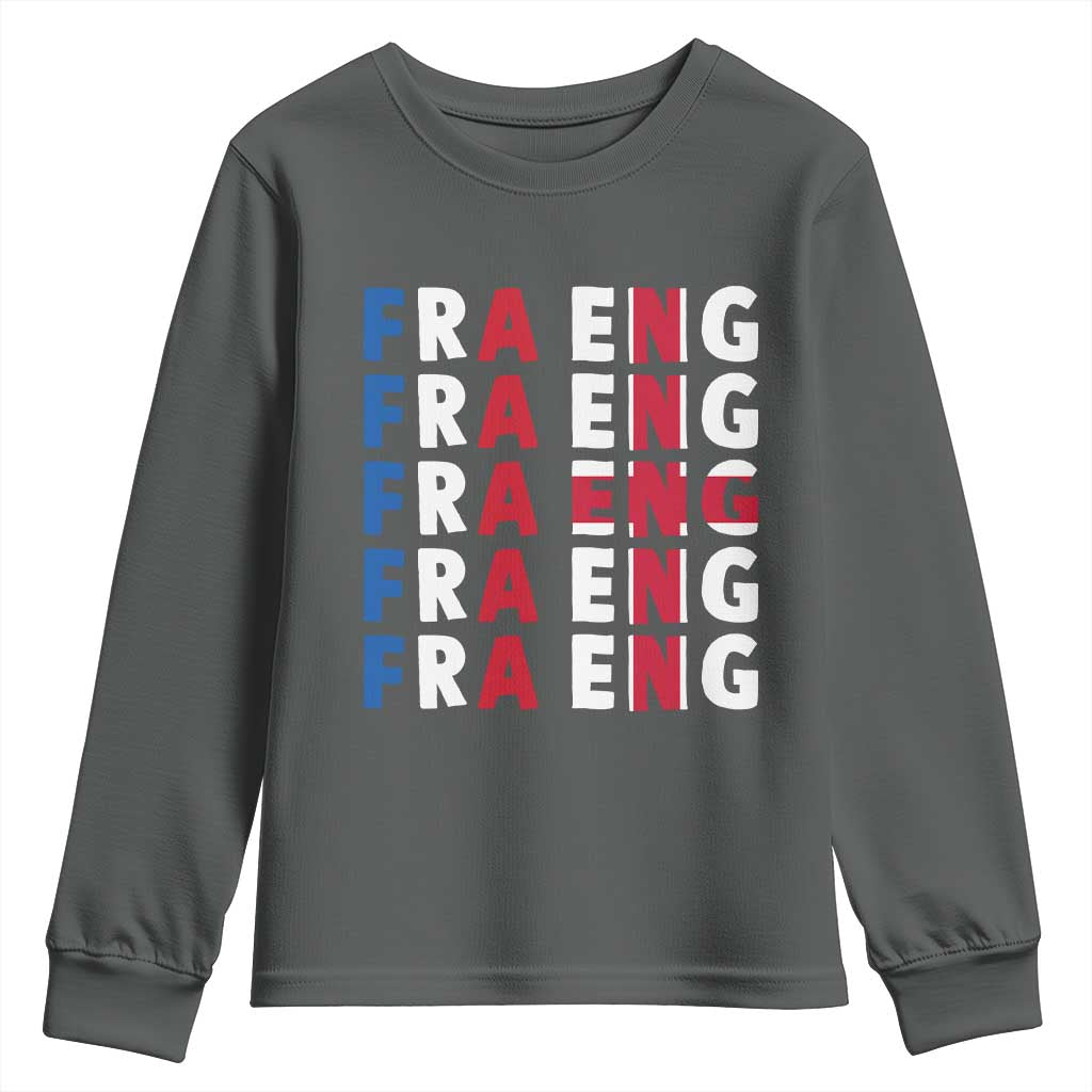 FRA ENG France England Flag Graphic Youth Sweatshirt French English Typographic Dual Heritage Pride Match Day TS02 Dark Heather Print Your Wear