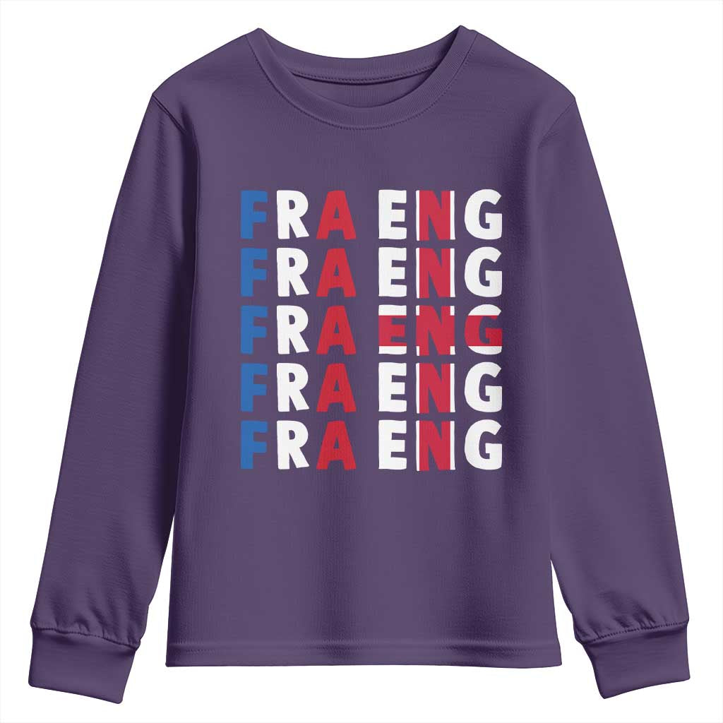 FRA ENG France England Flag Graphic Youth Sweatshirt French English Typographic Dual Heritage Pride Match Day TS02 Purple Print Your Wear