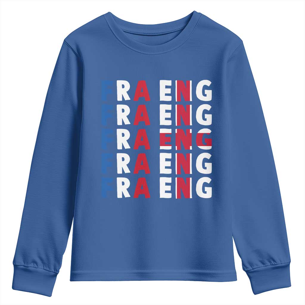 FRA ENG France England Flag Graphic Youth Sweatshirt French English Typographic Dual Heritage Pride Match Day TS02 Royal Blue Print Your Wear
