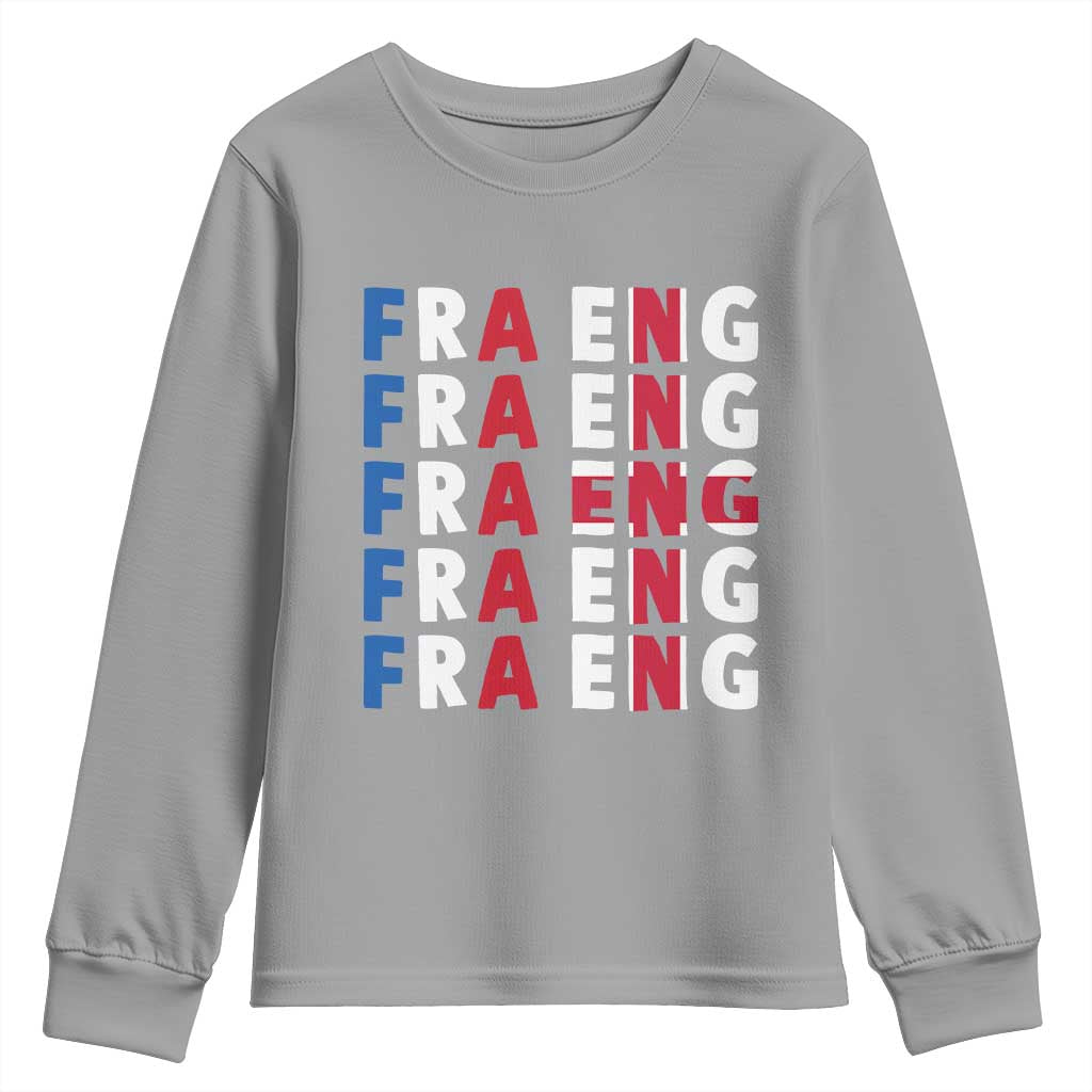 FRA ENG France England Flag Graphic Youth Sweatshirt French English Typographic Dual Heritage Pride Match Day TS02 Sport Gray Print Your Wear