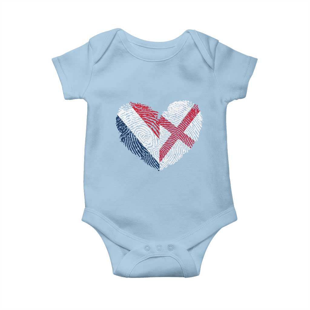 France England Flag Fingerprint Heart DNA Graphic Baby Onesie Proud Anglo English French Ancestry Love Identity TS02 Light Blue Print Your Wear