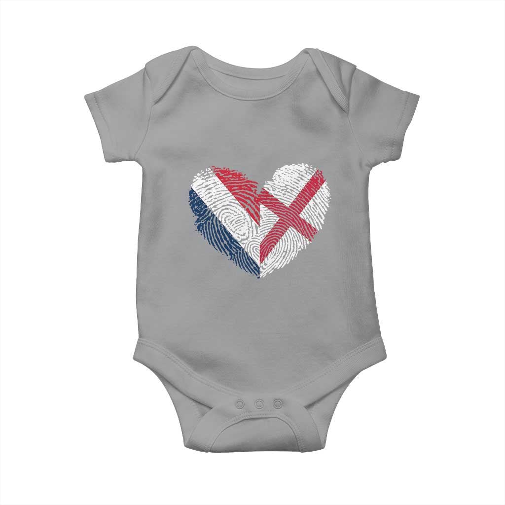 France England Flag Fingerprint Heart DNA Graphic Baby Onesie Proud Anglo English French Ancestry Love Identity TS02 Sport Gray Print Your Wear