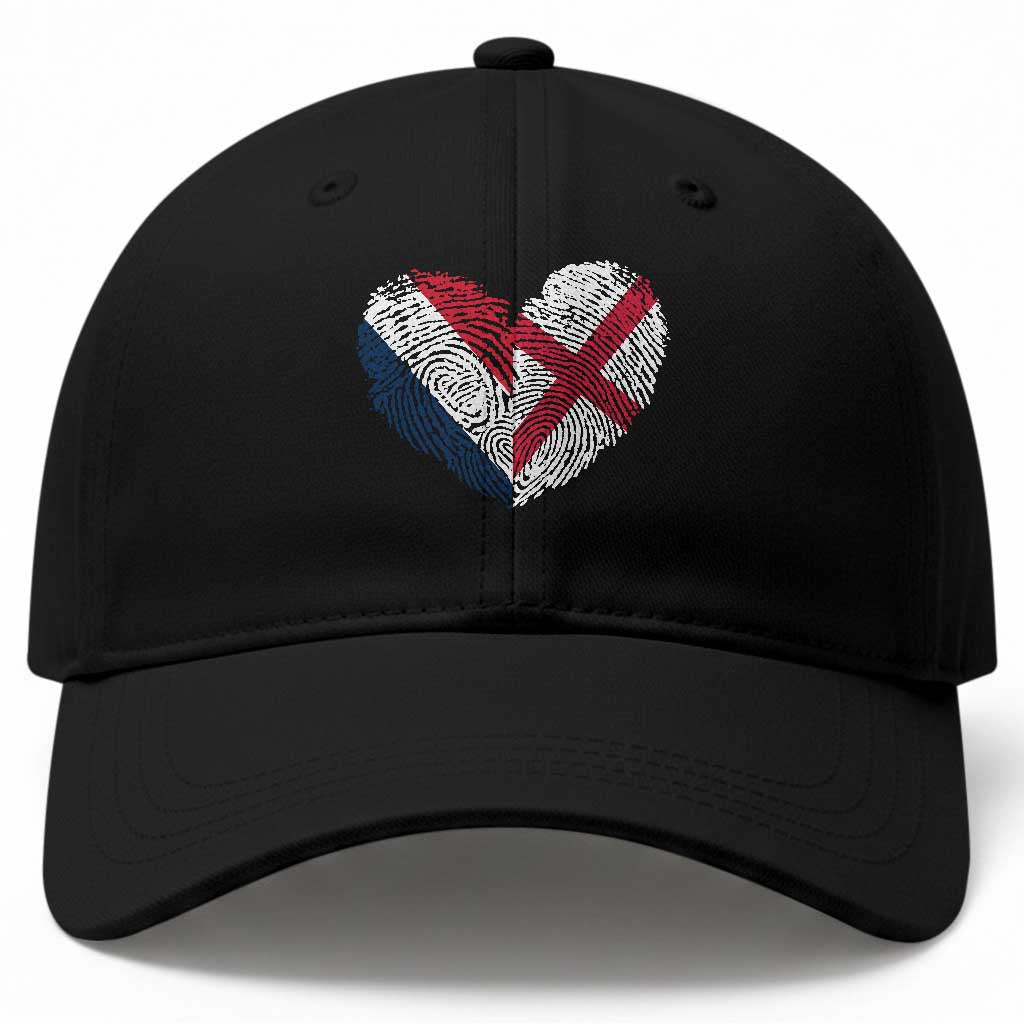 France England Flag Fingerprint Heart DNA Graphic Baseball Cap Proud Anglo English French Ancestry Love Identity TS02 Print Your Wear