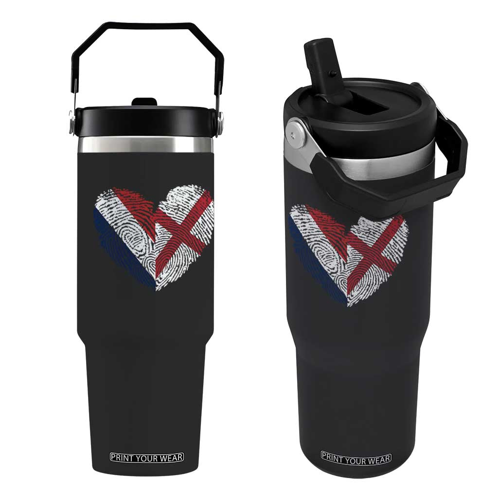 France England Flag Fingerprint Heart DNA Graphic Flip Straw Tumbler Proud Anglo English French Ancestry Love Identity TS02 One Size: 30 oz Black Print Your Wear