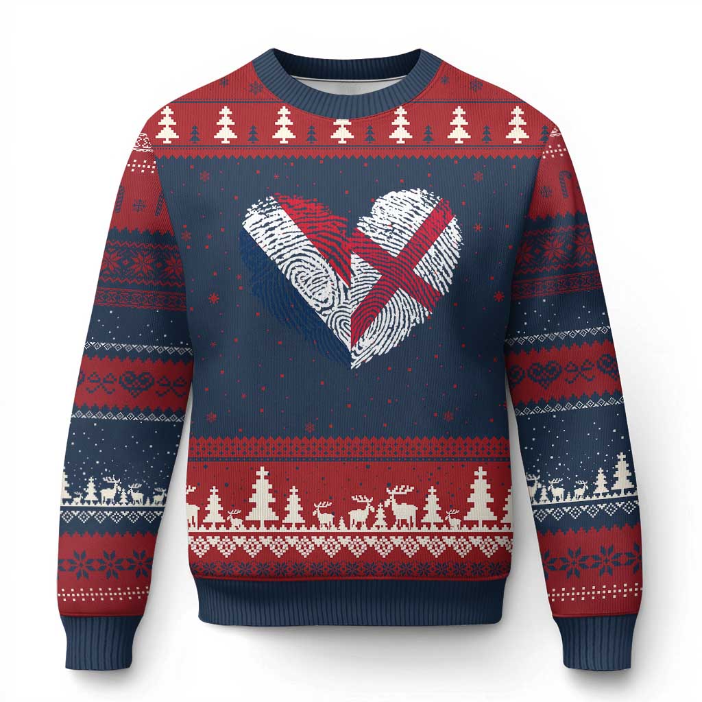 France England Flag Fingerprint Heart DNA Graphic Ugly Christmas Sweater Proud Anglo English French Ancestry Love Identity TS02 Navy Red Print Your Wear