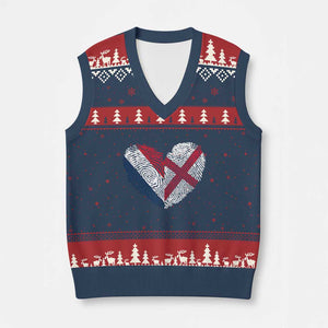 France England Flag Fingerprint Heart DNA Graphic V-Neck Knit Sweater Vest Proud Anglo English French Ancestry Love Identity TS02 Navy Red Print Your Wear