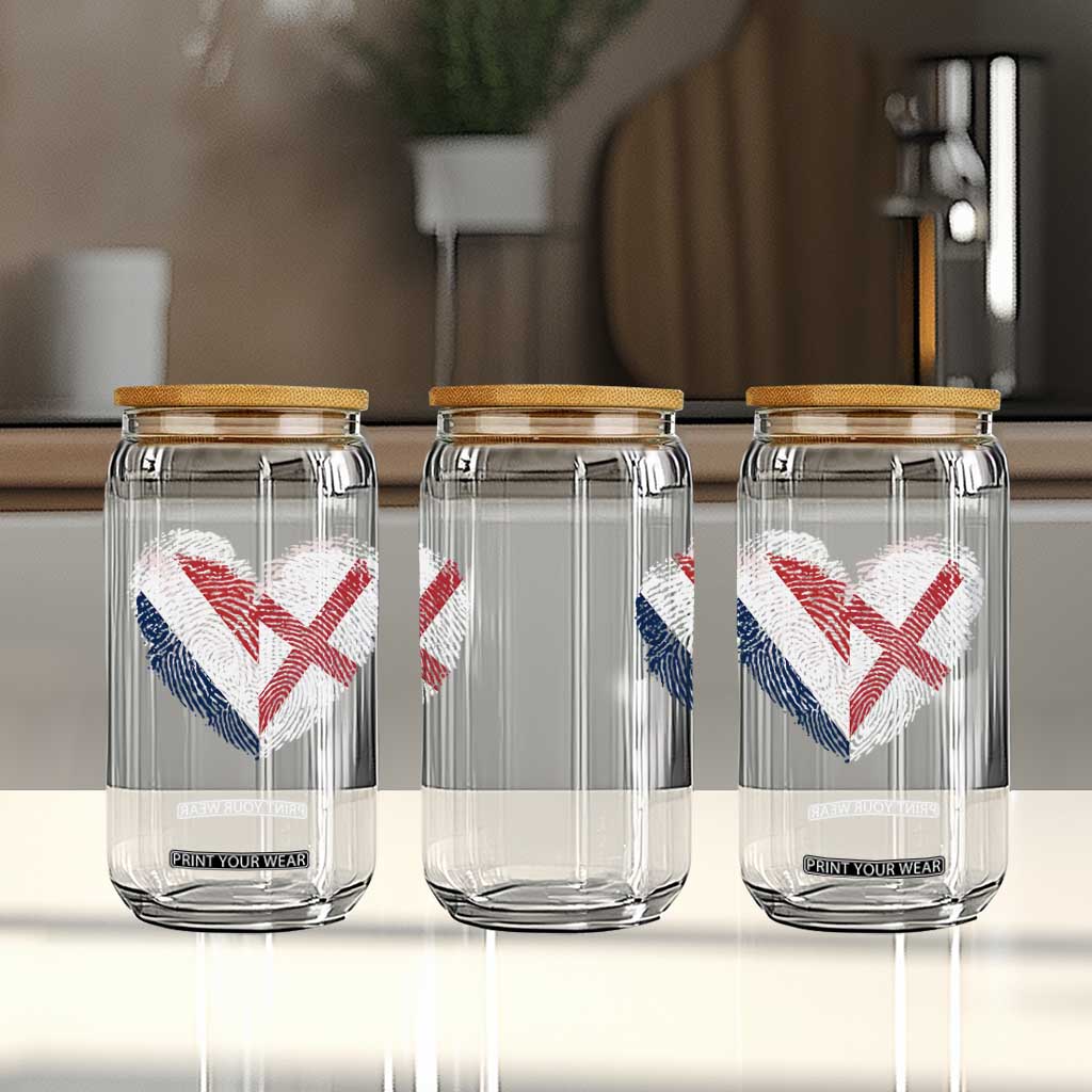 France England Flag Fingerprint Heart DNA Graphic Glass Can Proud Anglo English French Ancestry Love Identity TS02 Print Your Wear