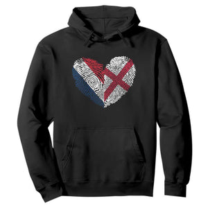 France England Flag Fingerprint Heart DNA Graphic Hoodie Proud Anglo English French Ancestry Love Identity
