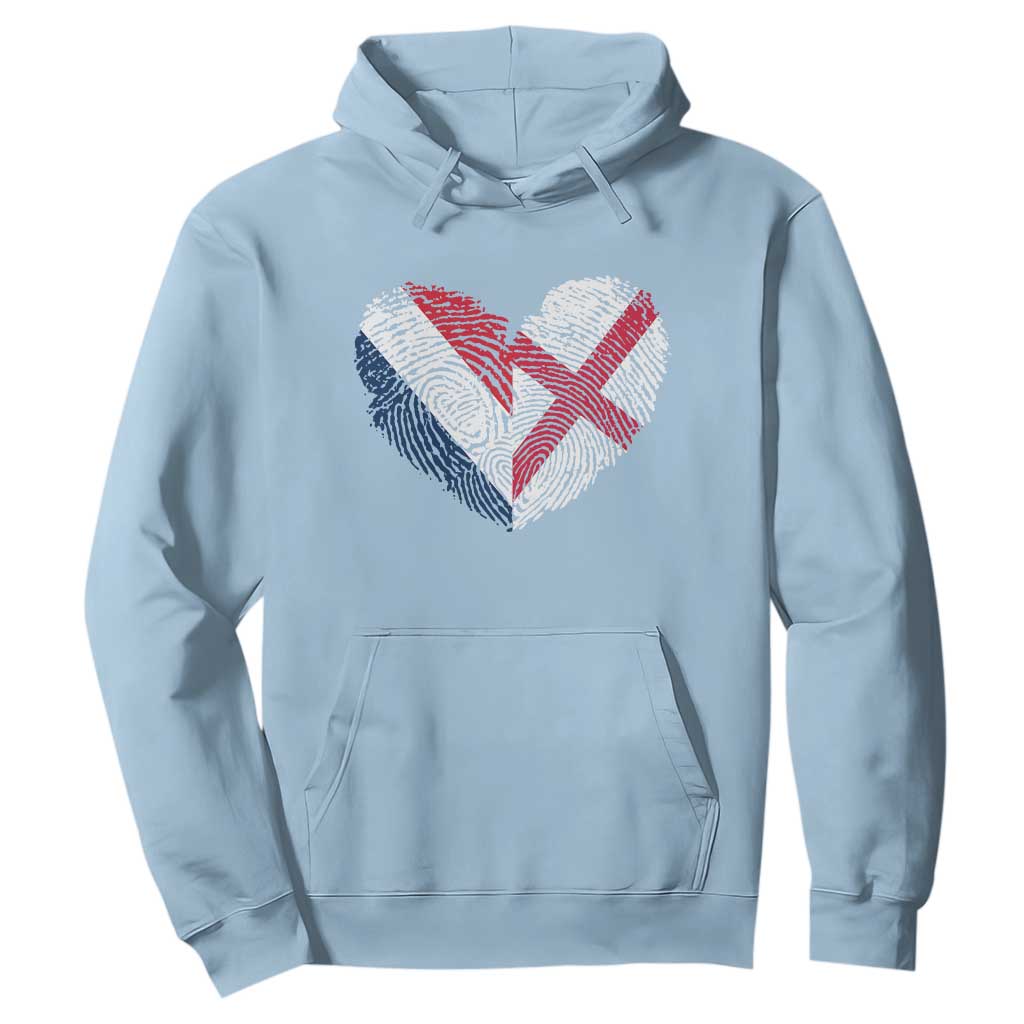 France England Flag Fingerprint Heart DNA Graphic Hoodie Proud Anglo English French Ancestry Love Identity