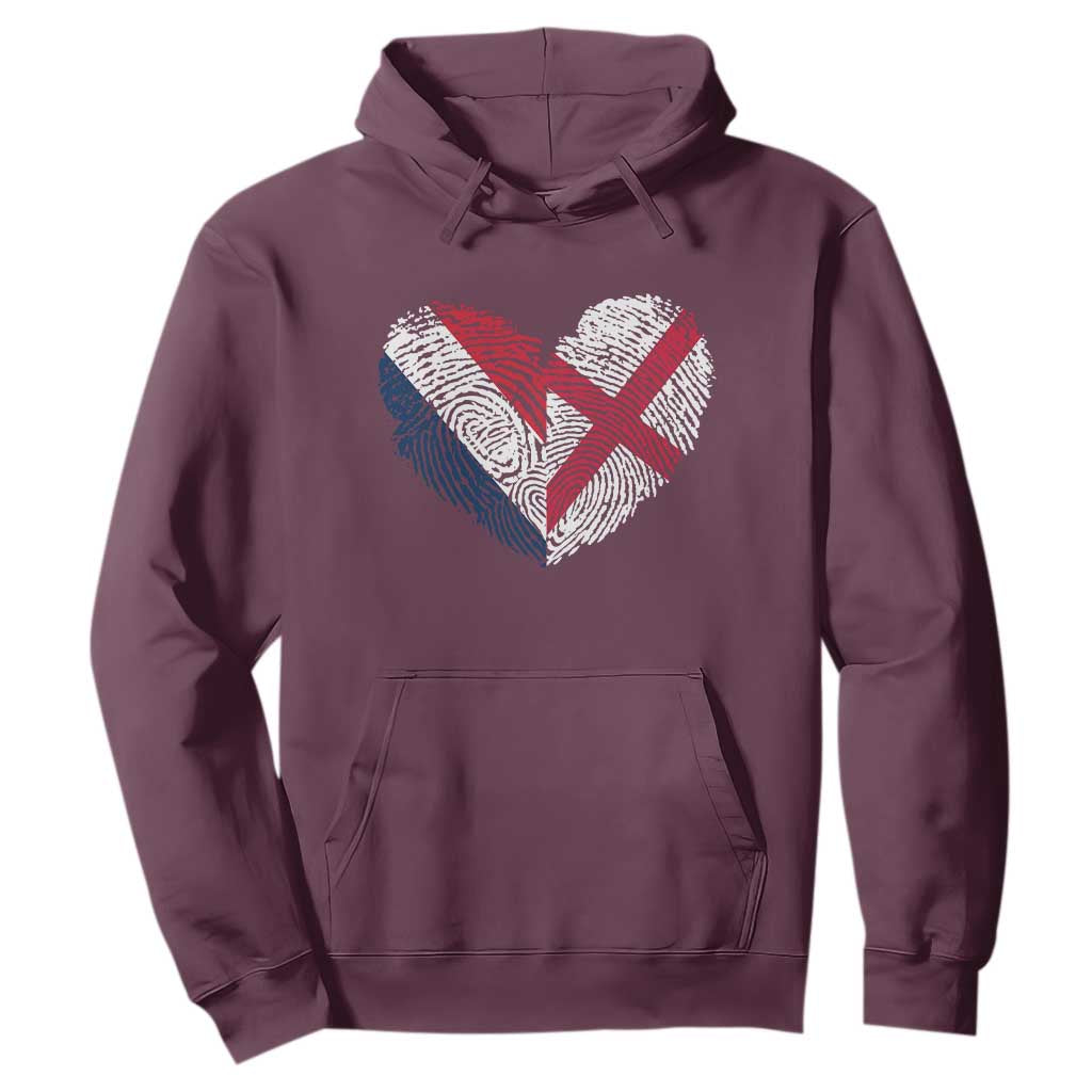 France England Flag Fingerprint Heart DNA Graphic Hoodie Proud Anglo English French Ancestry Love Identity