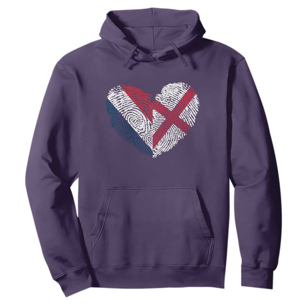 France England Flag Fingerprint Heart DNA Graphic Hoodie Proud Anglo English French Ancestry Love Identity