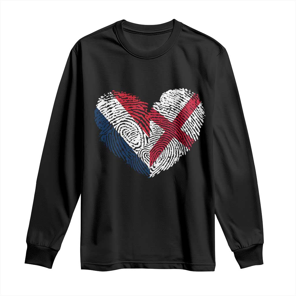 France England Flag Fingerprint Heart DNA Graphic Long Sleeve Shirt Proud Anglo English French Ancestry Love Identity
