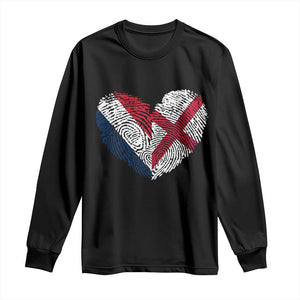 France England Flag Fingerprint Heart DNA Graphic Long Sleeve Shirt Proud Anglo English French Ancestry Love Identity