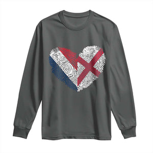 France England Flag Fingerprint Heart DNA Graphic Long Sleeve Shirt Proud Anglo English French Ancestry Love Identity