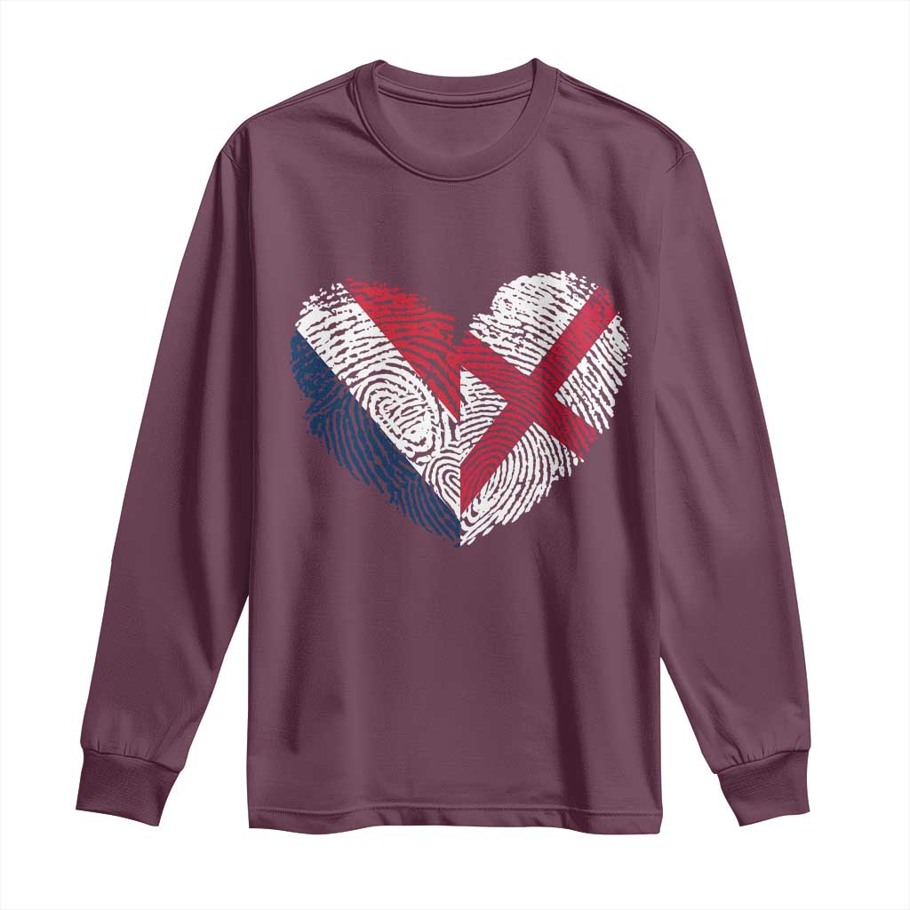 France England Flag Fingerprint Heart DNA Graphic Long Sleeve Shirt Proud Anglo English French Ancestry Love Identity