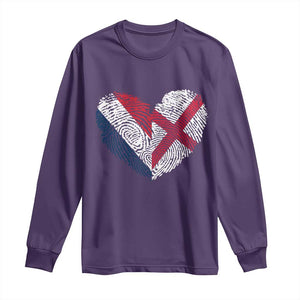 France England Flag Fingerprint Heart DNA Graphic Long Sleeve Shirt Proud Anglo English French Ancestry Love Identity