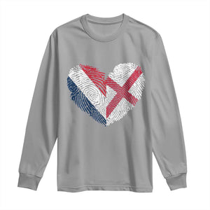 France England Flag Fingerprint Heart DNA Graphic Long Sleeve Shirt Proud Anglo English French Ancestry Love Identity