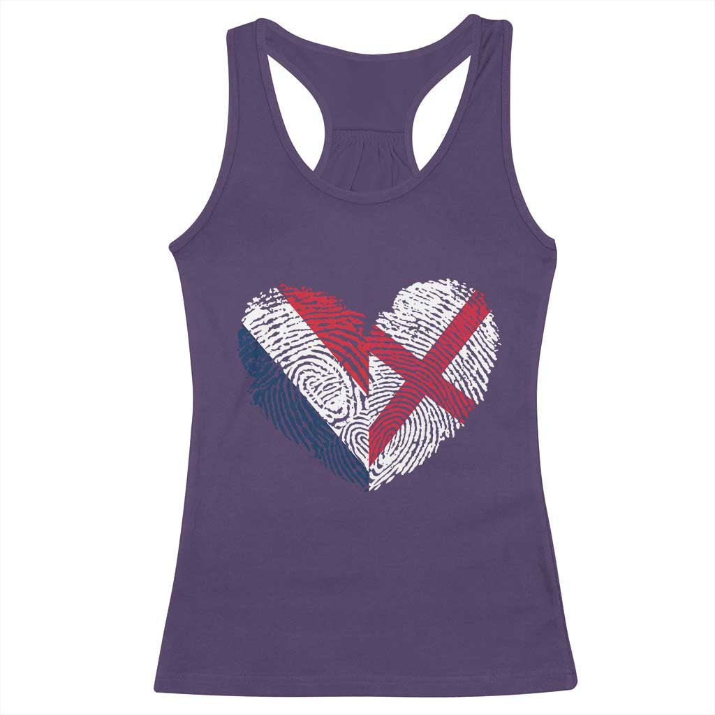France England Flag Fingerprint Heart DNA Graphic Racerback Tank Top Proud Anglo English French Ancestry Love Identity TS02 Purple Print Your Wear