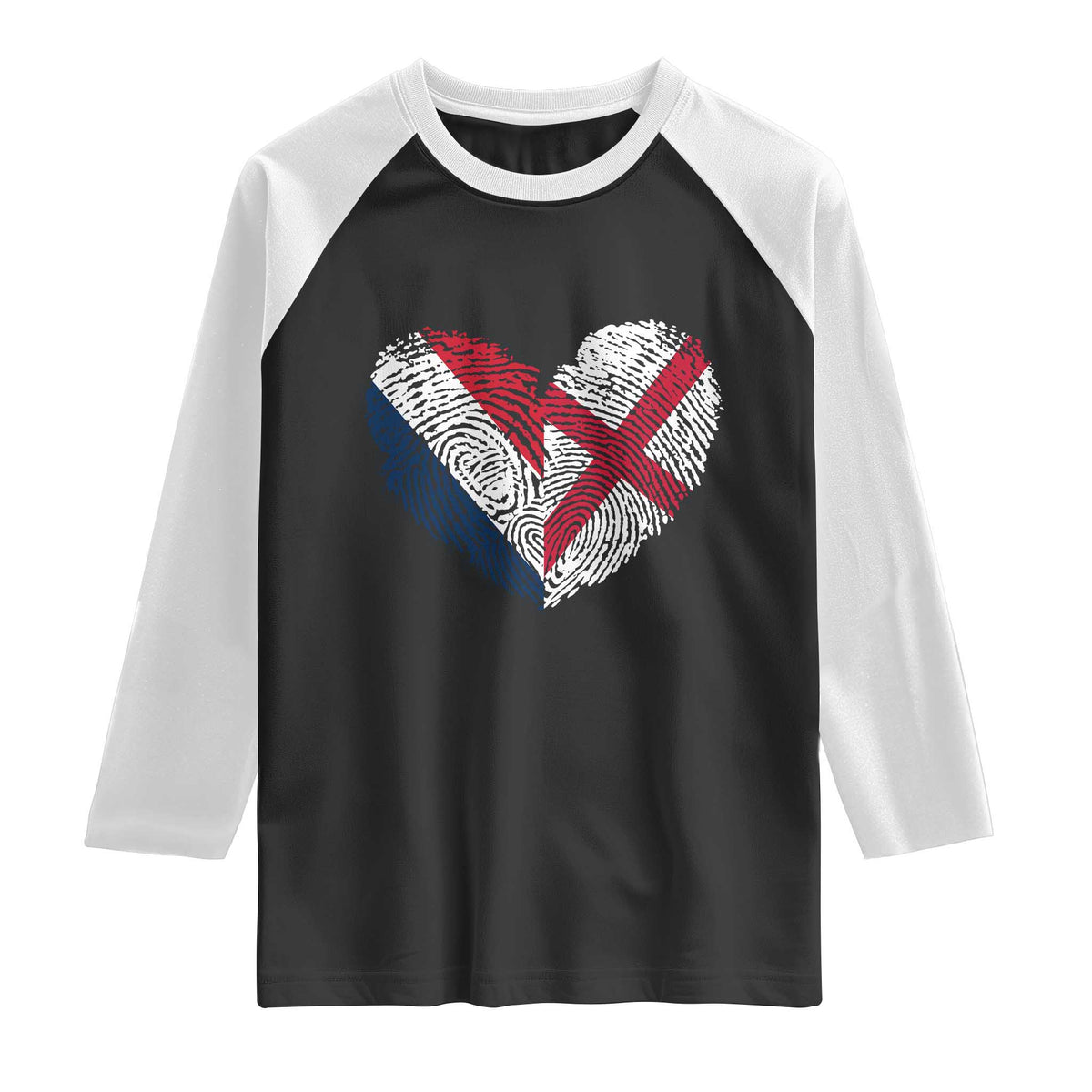 France England Flag Fingerprint Heart DNA Graphic Raglan Shirt Proud Anglo English French Ancestry Love Identity TS02 Black White Print Your Wear