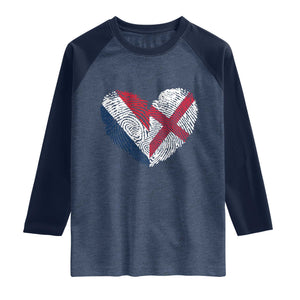 France England Flag Fingerprint Heart DNA Graphic Raglan Shirt Proud Anglo English French Ancestry Love Identity TS02 Heather Denim Navy Print Your Wear