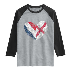 France England Flag Fingerprint Heart DNA Graphic Raglan Shirt Proud Anglo English French Ancestry Love Identity TS02 Heather Gray Black Print Your Wear