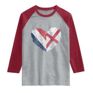 France England Flag Fingerprint Heart DNA Graphic Raglan Shirt Proud Anglo English French Ancestry Love Identity TS02 Heather Gray Heather Red Print Your Wear