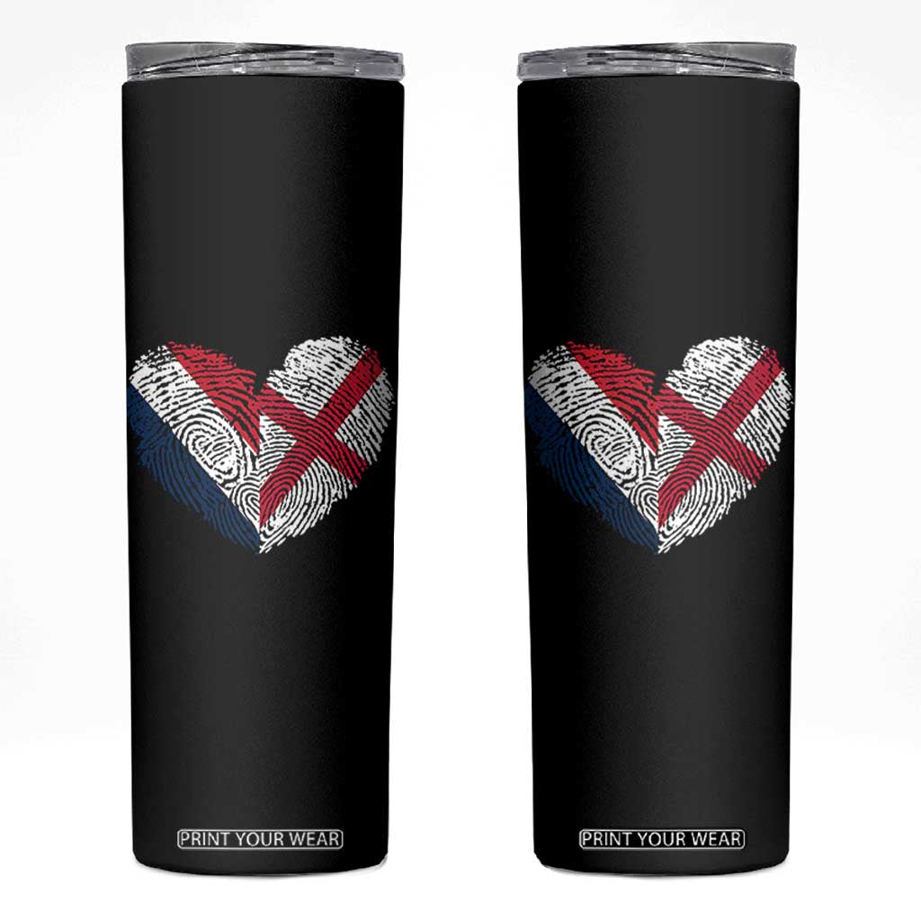 France England Flag Fingerprint Heart DNA Graphic Skinny Tumbler Proud Anglo English French Ancestry Love Identity TS02 Black Print Your Wear