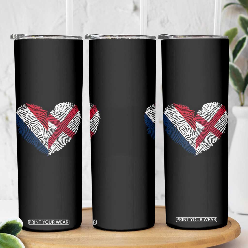 France England Flag Fingerprint Heart DNA Graphic Skinny Tumbler Proud Anglo English French Ancestry Love Identity TS02 Print Your Wear