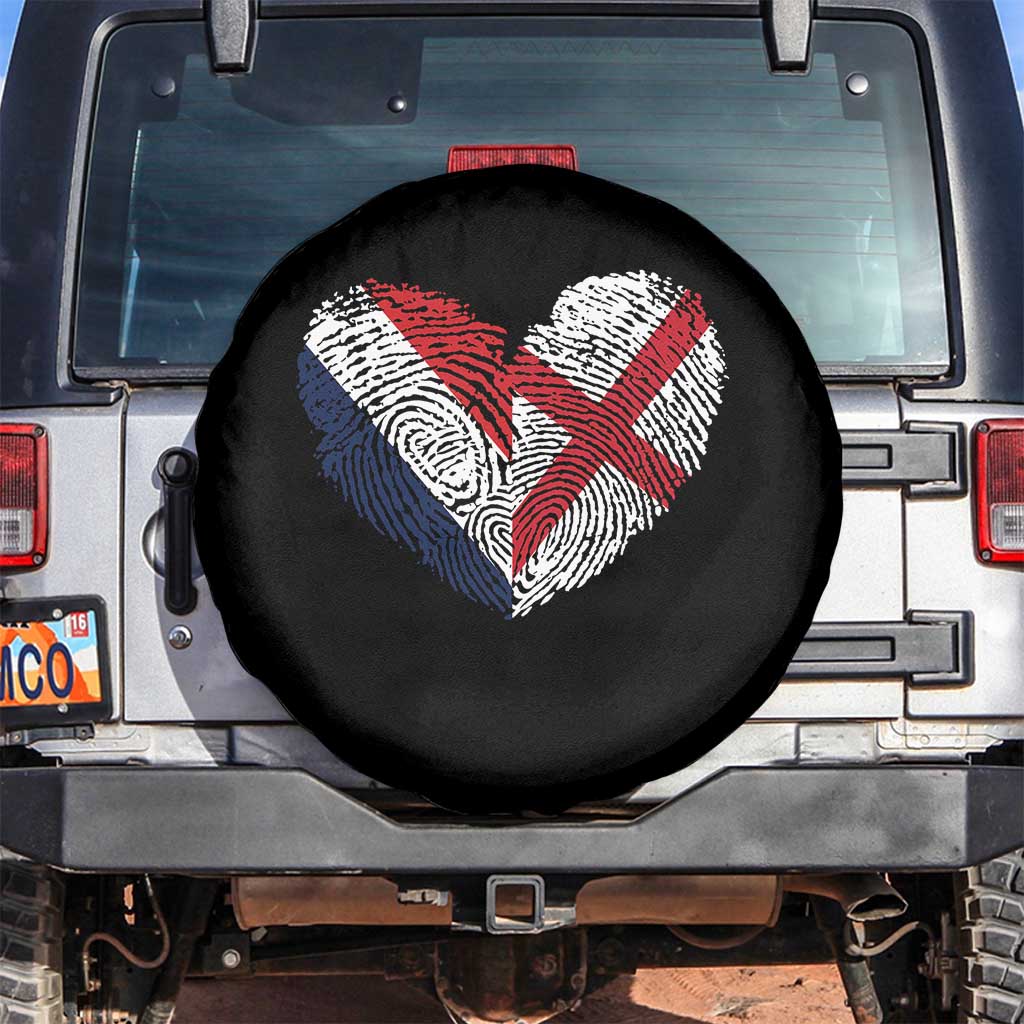 France England Flag Fingerprint Heart DNA Graphic Spare Tire Cover Proud Anglo English French Ancestry Love Identity TS02 No hole Black Print Your Wear