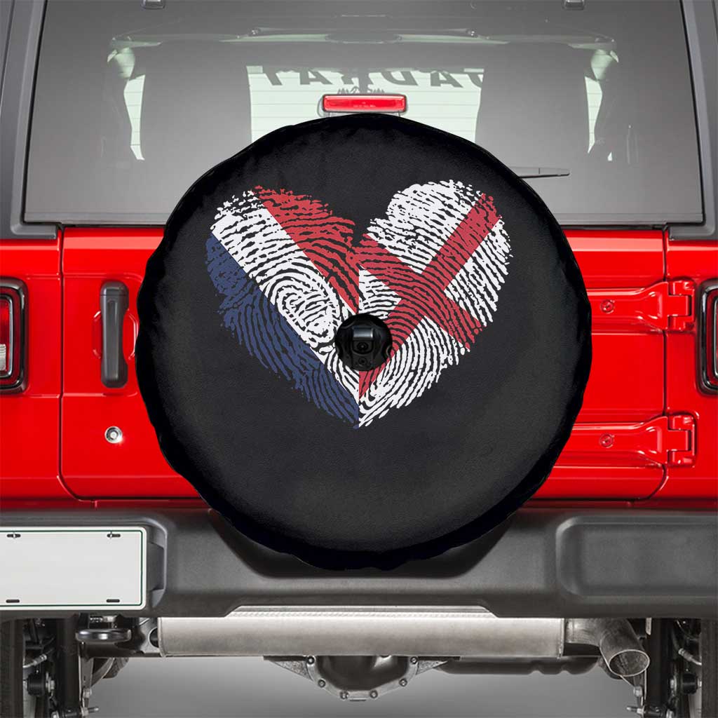 France England Flag Fingerprint Heart DNA Graphic Spare Tire Cover Proud Anglo English French Ancestry Love Identity TS02 Black Print Your Wear