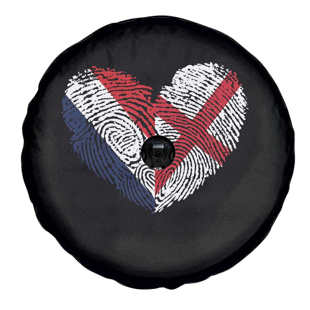 France England Flag Fingerprint Heart DNA Graphic Spare Tire Cover Proud Anglo English French Ancestry Love Identity TS02 Print Your Wear