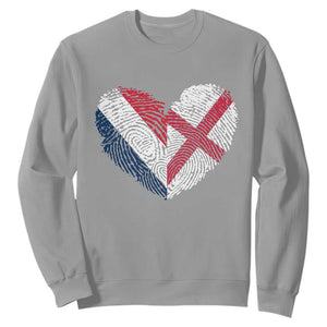 France England Flag Fingerprint Heart DNA Graphic Sweatshirt Proud Anglo English French Ancestry Love Identity