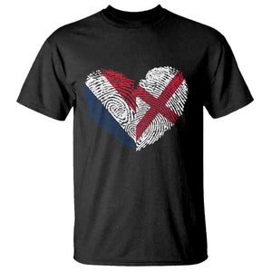 France England Flag Fingerprint Heart DNA Graphic T Shirt Proud Anglo English French Ancestry Love Identity