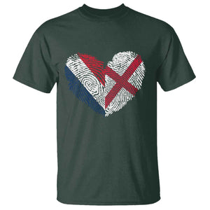France England Flag Fingerprint Heart DNA Graphic T Shirt Proud Anglo English French Ancestry Love Identity