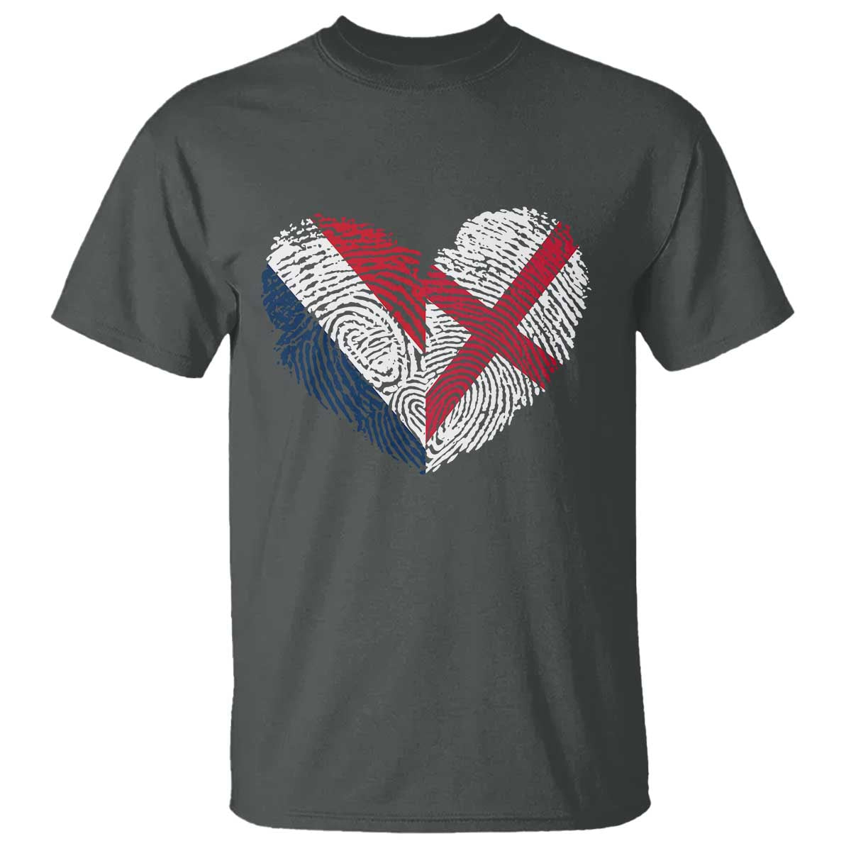 France England Flag Fingerprint Heart DNA Graphic T Shirt Proud Anglo English French Ancestry Love Identity