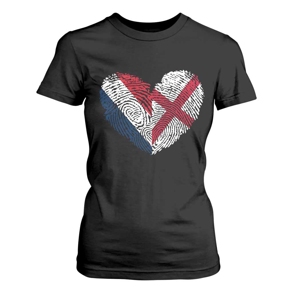 France England Flag Fingerprint Heart DNA Graphic T Shirt For Women Proud Anglo English French Ancestry Love Identity