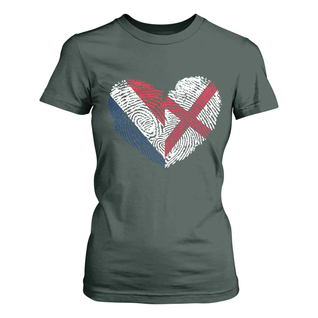 France England Flag Fingerprint Heart DNA Graphic T Shirt For Women Proud Anglo English French Ancestry Love Identity
