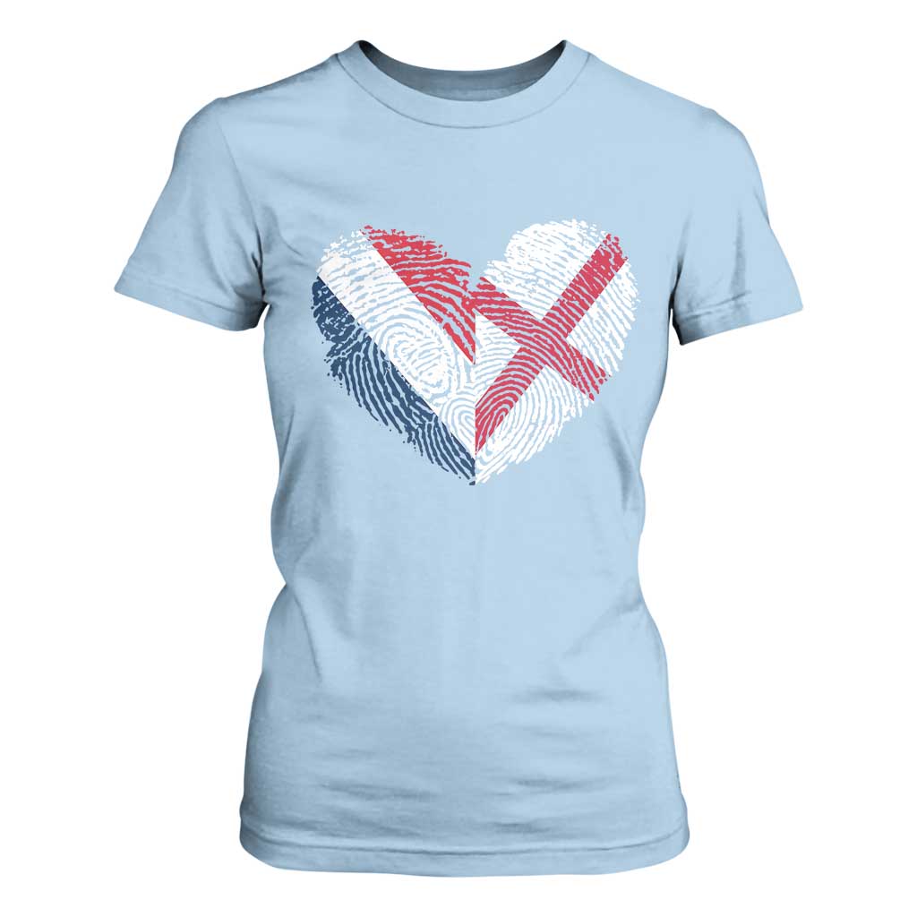 France England Flag Fingerprint Heart DNA Graphic T Shirt For Women Proud Anglo English French Ancestry Love Identity