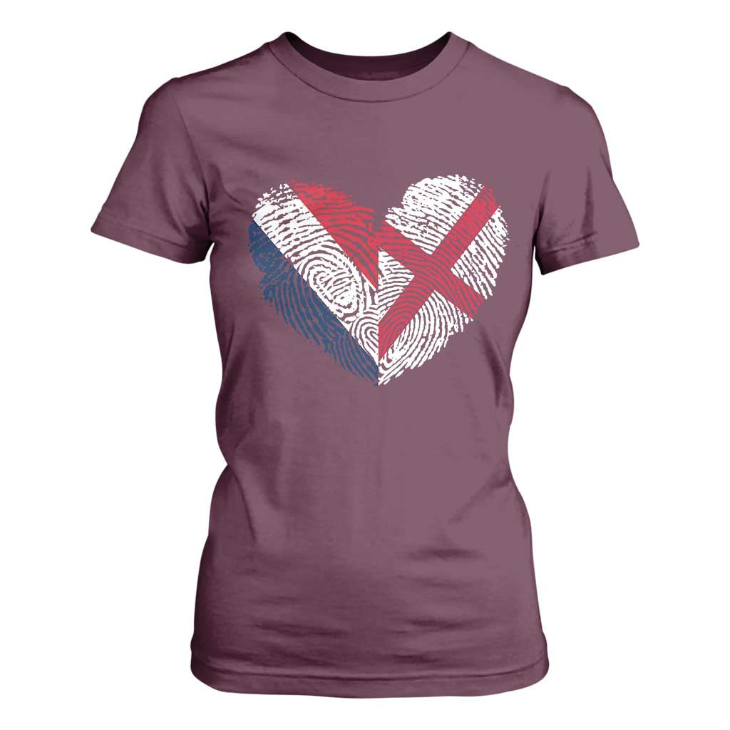 France England Flag Fingerprint Heart DNA Graphic T Shirt For Women Proud Anglo English French Ancestry Love Identity