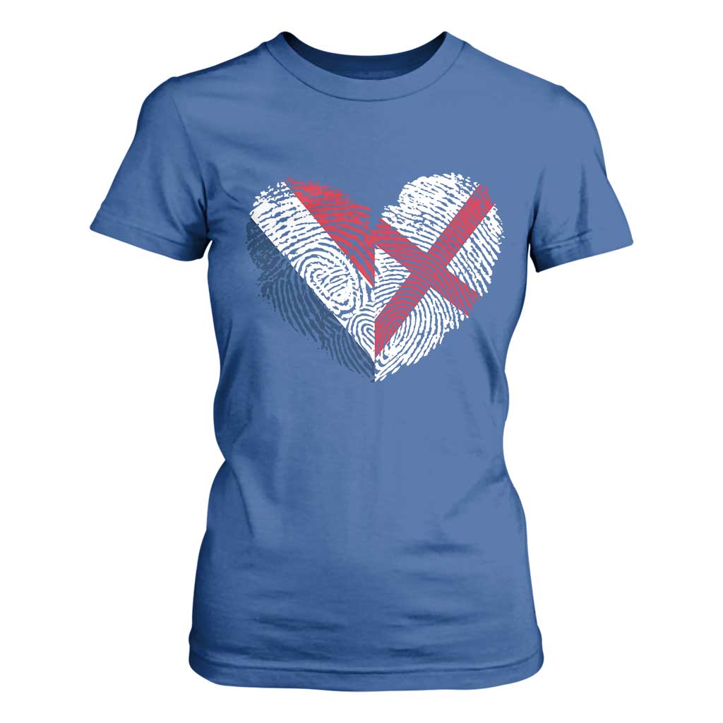 France England Flag Fingerprint Heart DNA Graphic T Shirt For Women Proud Anglo English French Ancestry Love Identity