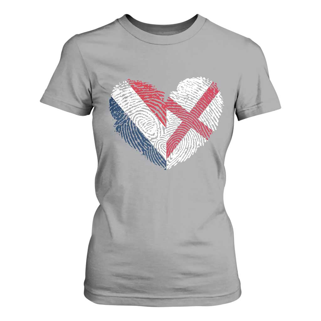 France England Flag Fingerprint Heart DNA Graphic T Shirt For Women Proud Anglo English French Ancestry Love Identity