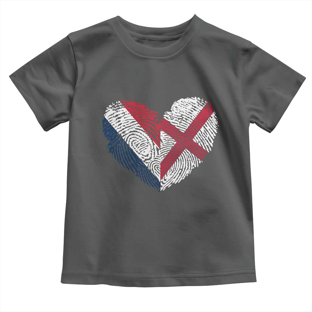 France England Flag Fingerprint Heart DNA Graphic Toddler T Shirt Proud Anglo English French Ancestry Love Identity TS02 Dark Heather Print Your Wear