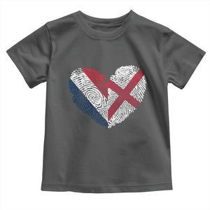 France England Flag Fingerprint Heart DNA Graphic Toddler T Shirt Proud Anglo English French Ancestry Love Identity TS02 Dark Heather Print Your Wear