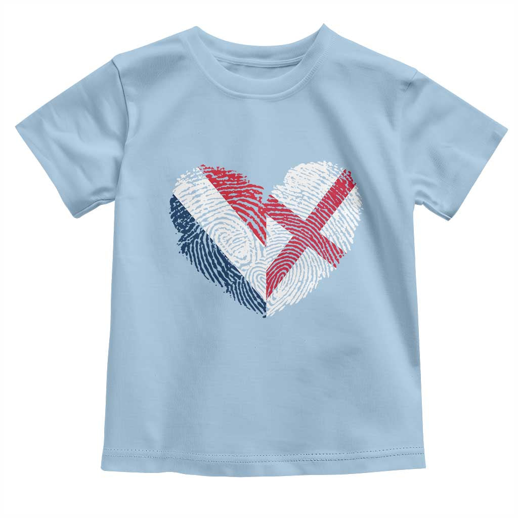 France England Flag Fingerprint Heart DNA Graphic Toddler T Shirt Proud Anglo English French Ancestry Love Identity TS02 Light Blue Print Your Wear