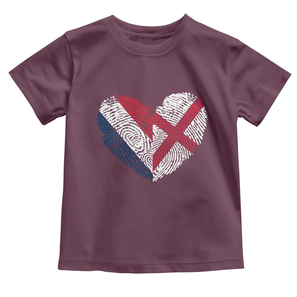 France England Flag Fingerprint Heart DNA Graphic Toddler T Shirt Proud Anglo English French Ancestry Love Identity TS02 Maroon Print Your Wear