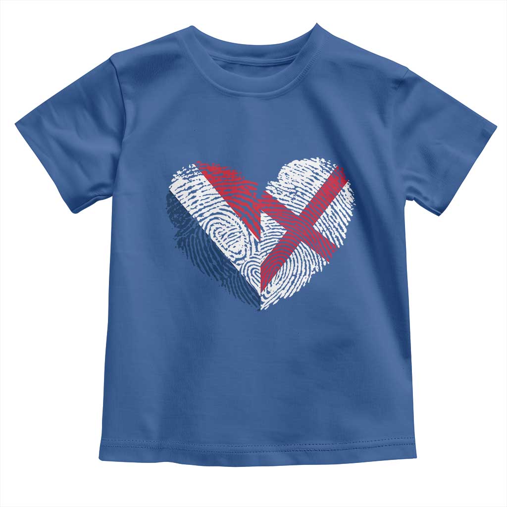 France England Flag Fingerprint Heart DNA Graphic Toddler T Shirt Proud Anglo English French Ancestry Love Identity TS02 Royal Blue Print Your Wear