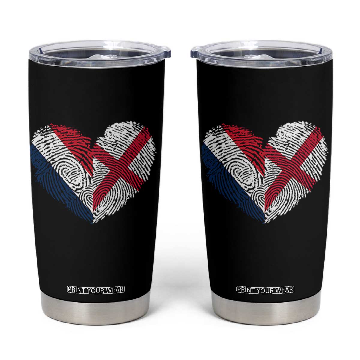 France England Flag Fingerprint Heart DNA Graphic Tumbler Cup Proud Anglo English French Ancestry Love Identity TS02 Black Print Your Wear