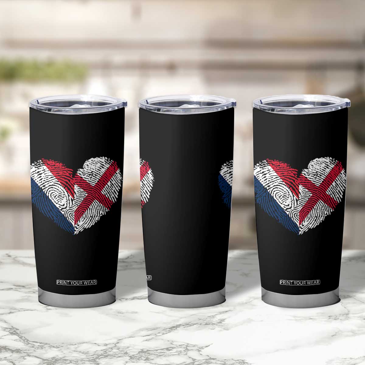 France England Flag Fingerprint Heart DNA Graphic Tumbler Cup Proud Anglo English French Ancestry Love Identity TS02 Print Your Wear