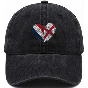 France England Flag Fingerprint Heart DNA Graphic Washed Cotton Baseball Cap Proud Anglo English French Ancestry Love Identity TS02 Print Your Wear